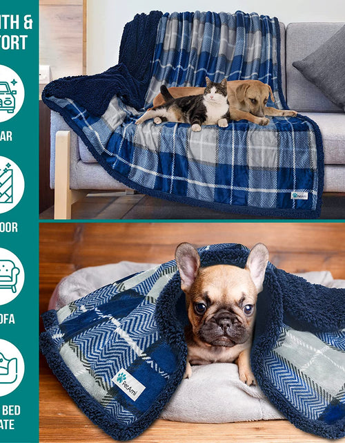 Load image into Gallery viewer, Waterproof Dog Blanket for Small Medium Dog, Pet Puppy Blanket Couch Cover Protection, Sherpa Fleece Cat Blanket Couch Sofa Bed Furniture Protector Reversible Soft Washable 29X40 Plaid Navy
