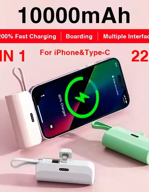 Load image into Gallery viewer, 10000Mah Mini Capsule Power Bank 2 in 1 Built in Cable Large Capacity Fast Charging External Battery Plug Play for Iphone Type-C
