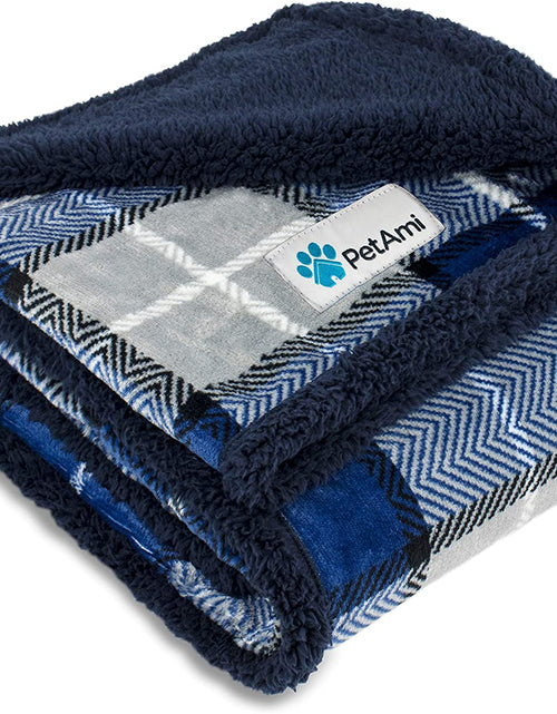 Load image into Gallery viewer, Waterproof Dog Blanket for Small Medium Dog, Pet Puppy Blanket Couch Cover Protection, Sherpa Fleece Cat Blanket Couch Sofa Bed Furniture Protector Reversible Soft Washable 29X40 Plaid Navy
