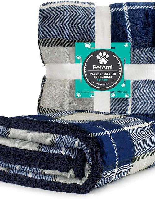 Load image into Gallery viewer, Waterproof Dog Blanket for Small Medium Dog, Pet Puppy Blanket Couch Cover Protection, Sherpa Fleece Cat Blanket Couch Sofa Bed Furniture Protector Reversible Soft Washable 29X40 Plaid Navy
