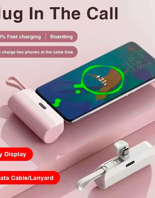 Load image into Gallery viewer, 10000Mah Mini Capsule Power Bank 2 in 1 Built in Cable Large Capacity Fast Charging External Battery Plug Play for Iphone Type-C
